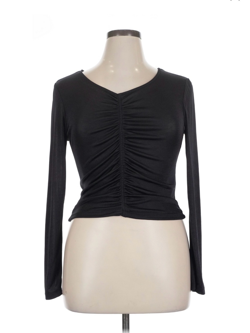 Anthropologie Black Ruched Long-Sleeve Women's Top